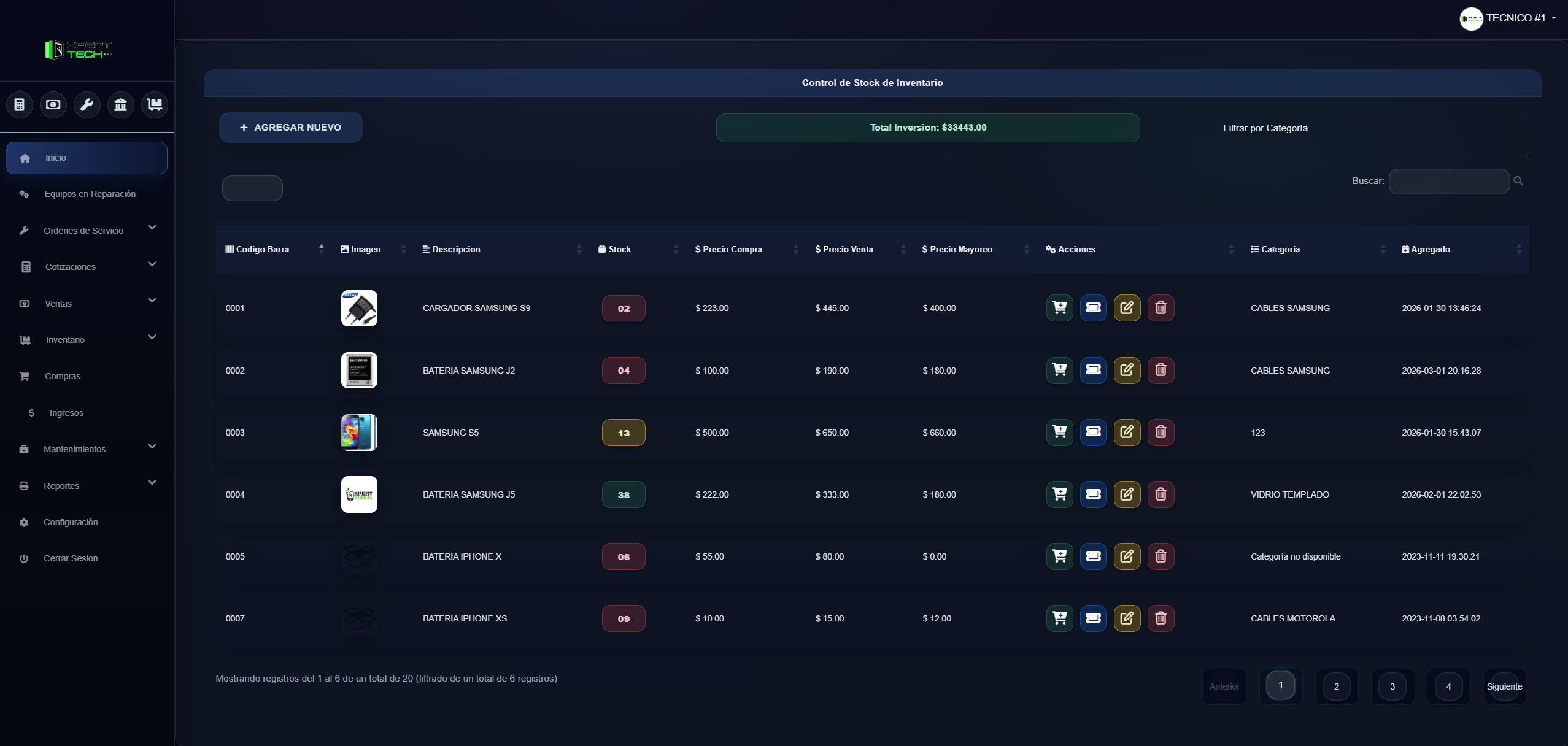 Inventario en Xpertech